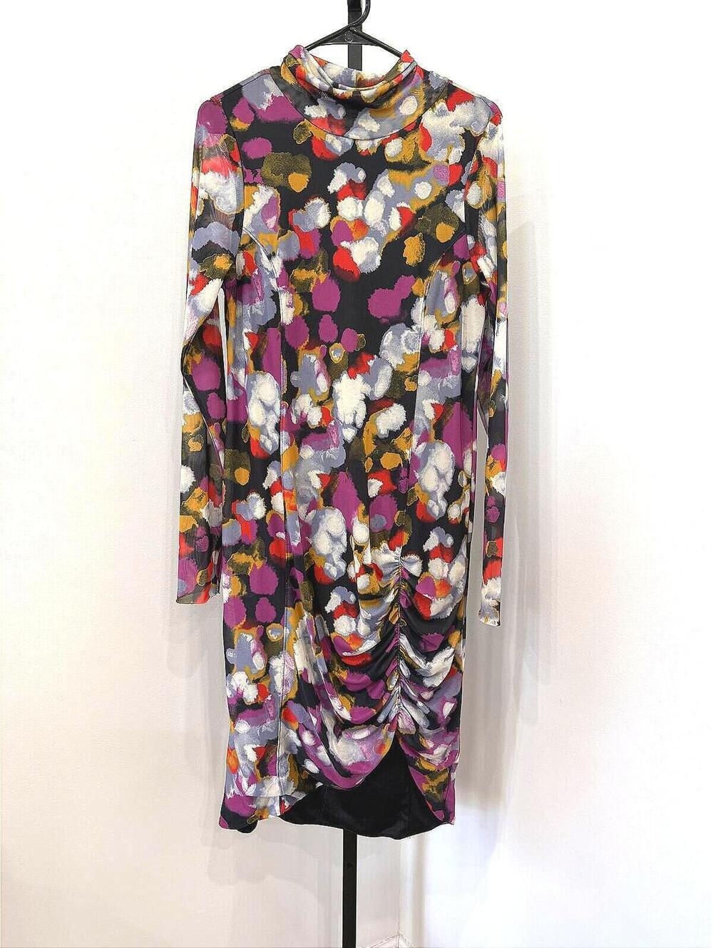 Open Edit XL Long Sleeve Abstract Print Ruched Midi Dress